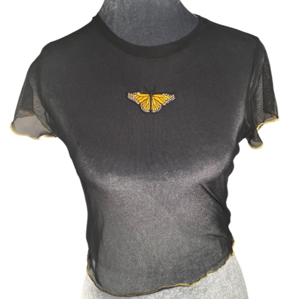 Fashion Nova Sheer Mesh Butterfly Patch Tee